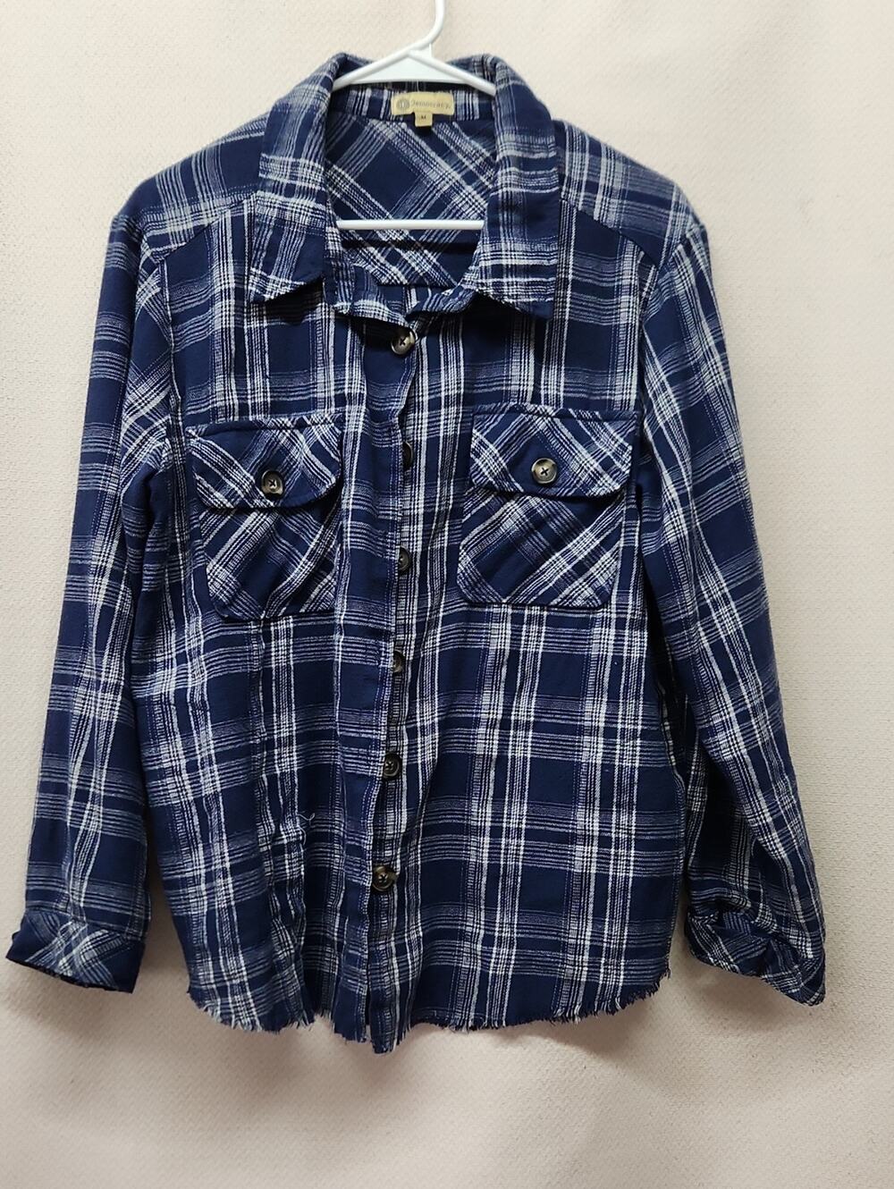 Democracy Navy and White Plaid Shirt
